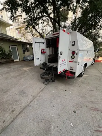 Magnet Plumbing service vehicle on-site for Sewer Line Repair in San Carlos